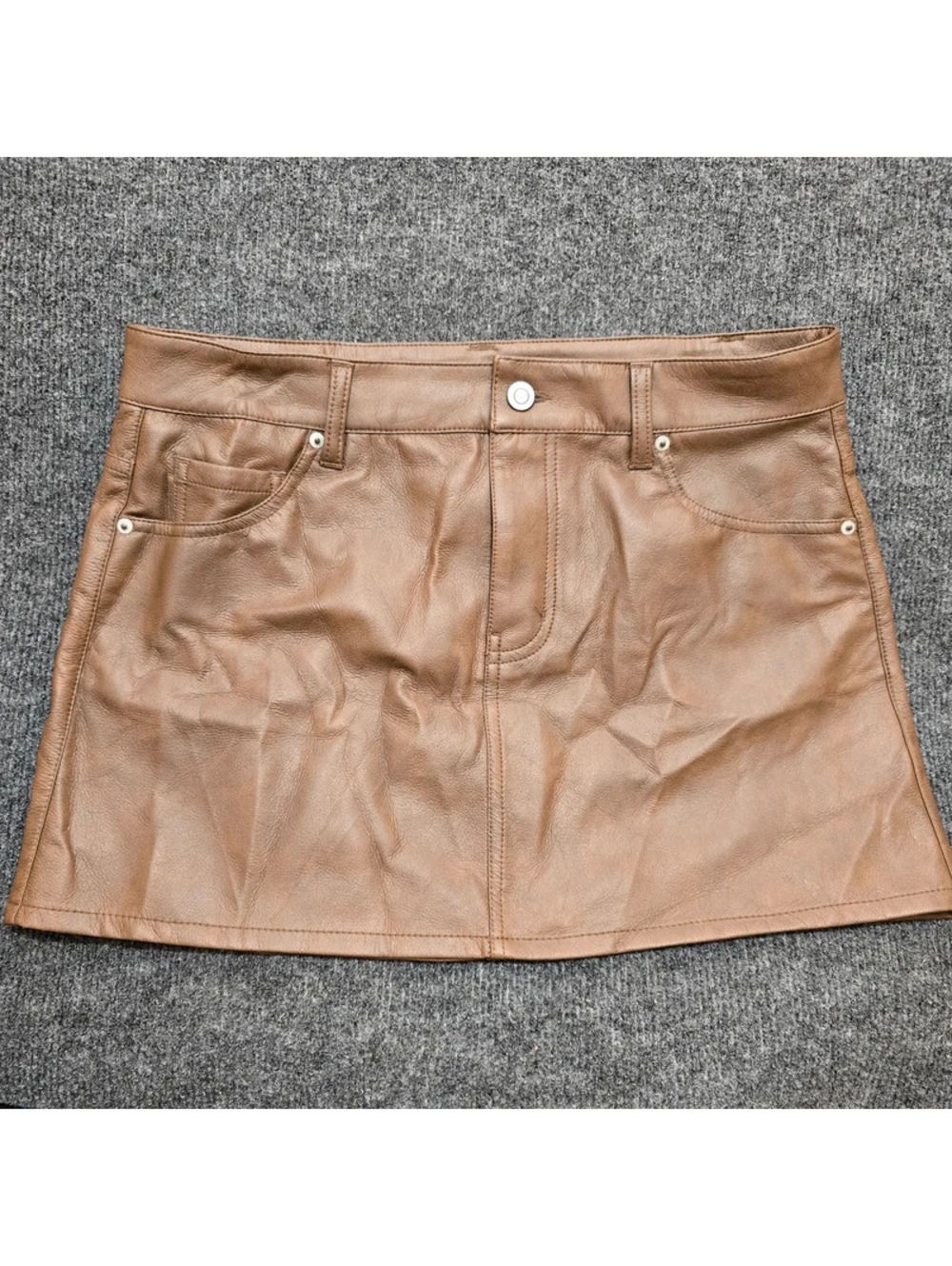 No Boundaries Brown Faux Leather Mini Skirt S 4-6 Y2K Mid-Rise 5 Pocket Micro